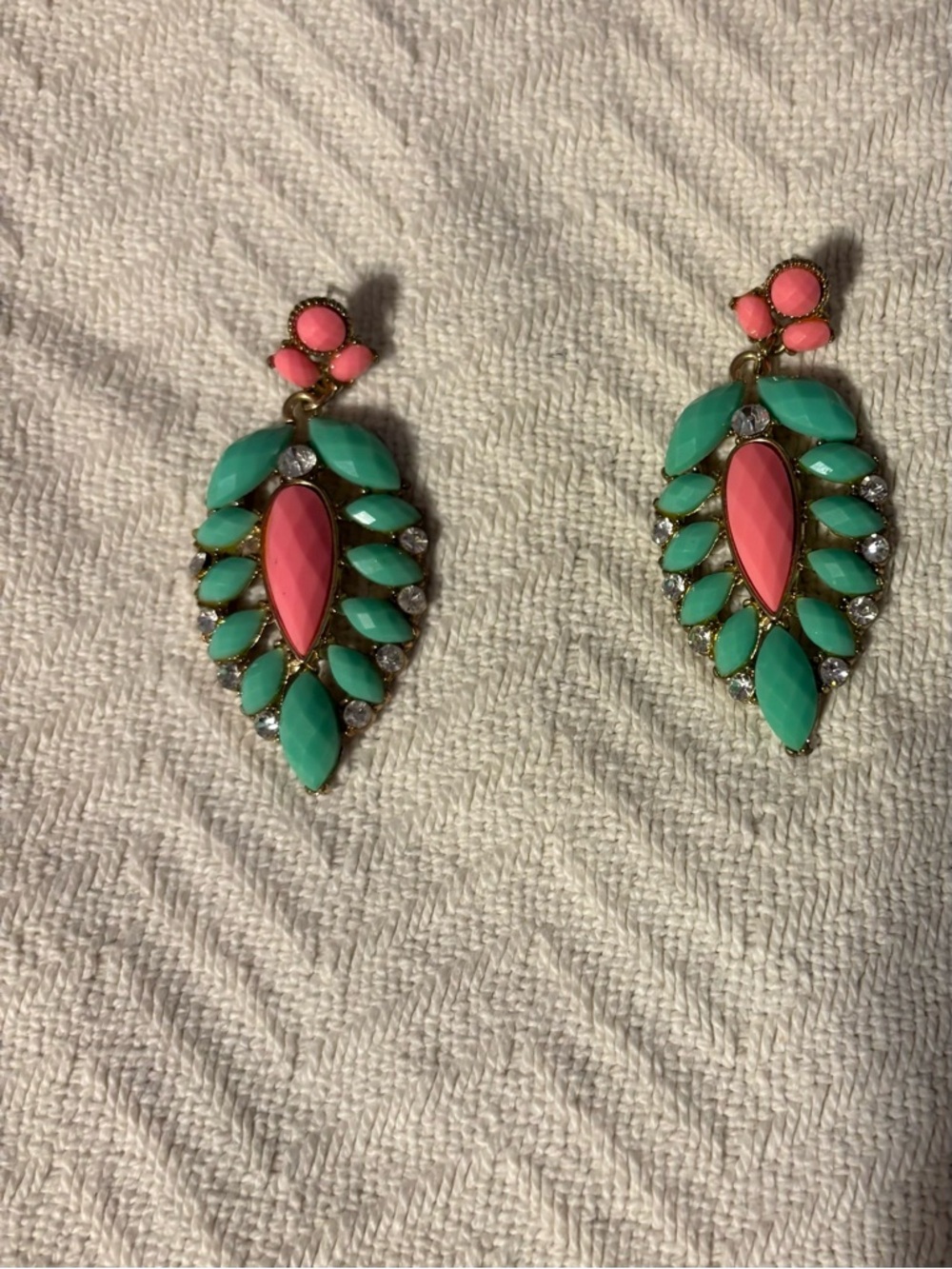Pink and Mint Teardrop Statement Earrings - Women Jewelry